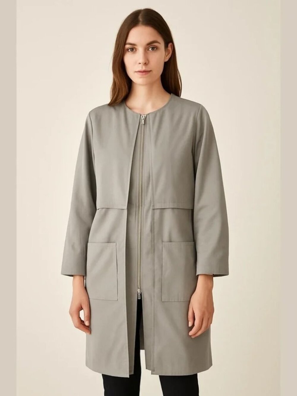 PORTS 1961 Silver Zip Front Trench Coat- Size 2